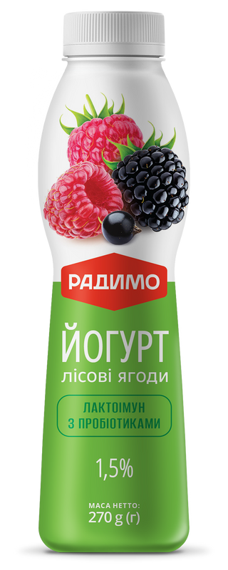 Йогурт РАДИМО Лісові ягоди Лактоімун 1,5% жиру 270 г ПЕТ